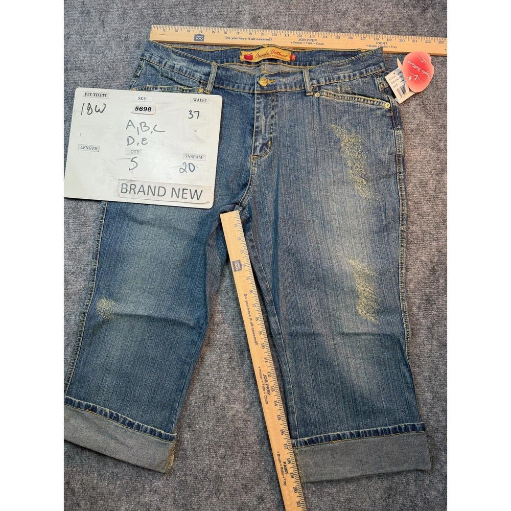 VTG Apple Bottoms Womens Jeans Size 14W Capri Distressed Yellow Embroidered NWOT - Picture 9 of 9